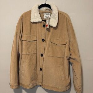 NWT tan corduroy jacket with fur collar